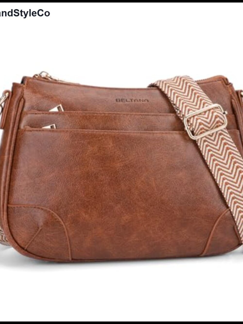 Faux Leather Crossbody Bag Multi Pocket Guitar Strap Everyday Purse